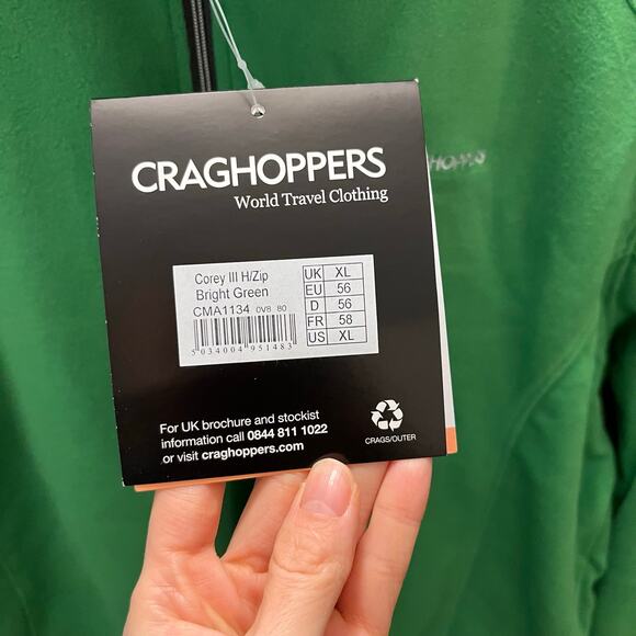 NWT Craghoppers Corey Microfleece Half Zip Pullover Green XL Midlayer Hiking - Picture 6 of 10